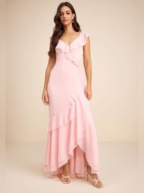 Lulu's Blush Pink Ruffle Maxi Dress NWT size M
